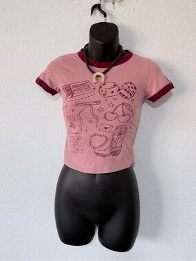 french pastry dusty rose tee with wine trim